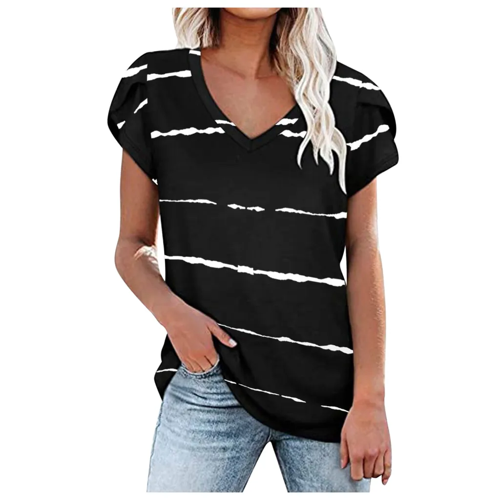 Fashionable Blue Loose-fit Pullover Short-sleeved Printed Urban Casual T-shirt - Black