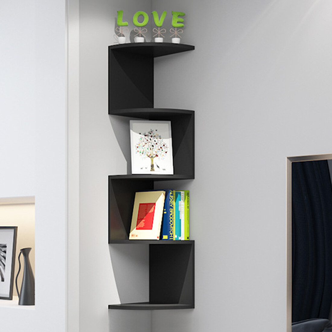 5 Tier Floating Corner Shelves Wooden Storage Display Shelf Units Wall Mount UK — image 7