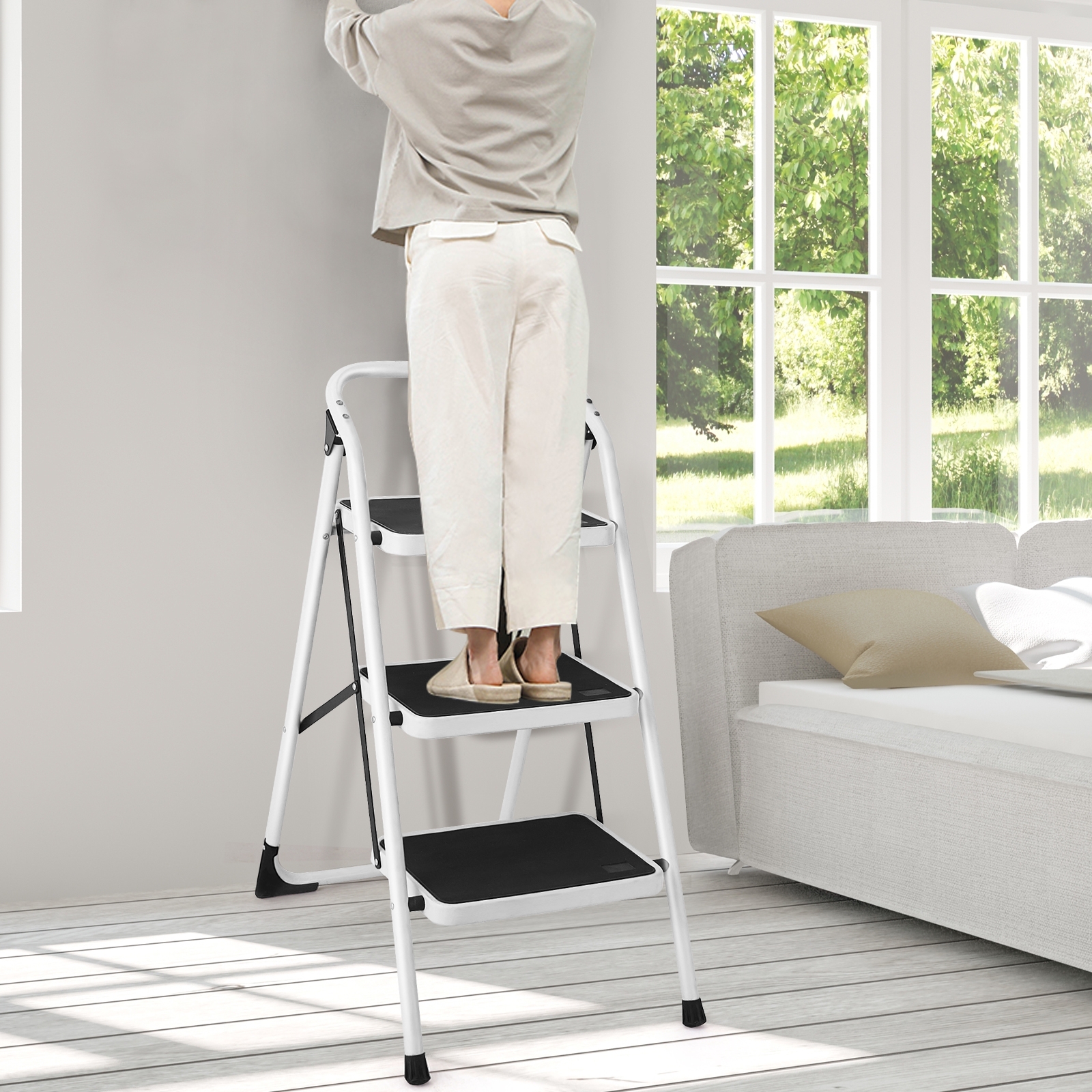 Folding 3-Step Ladder With Handgrip And Anti-Slip Platform — foto 8
