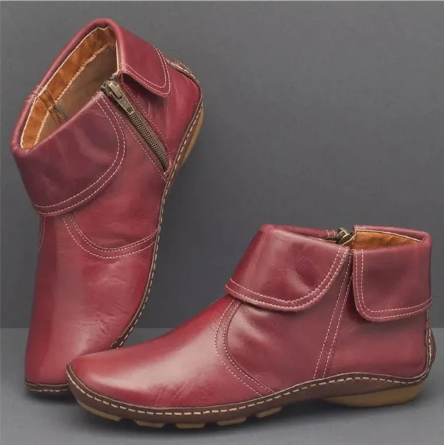 Ankle Boots Women Zipper Flat Shoes Red - Shop at LoveMi