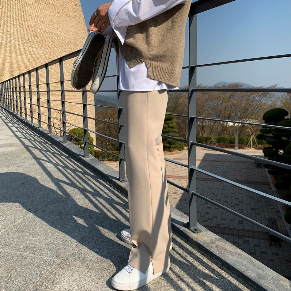 Slit Pants Men's Loose Straight And Mopping Drape Wide Legs