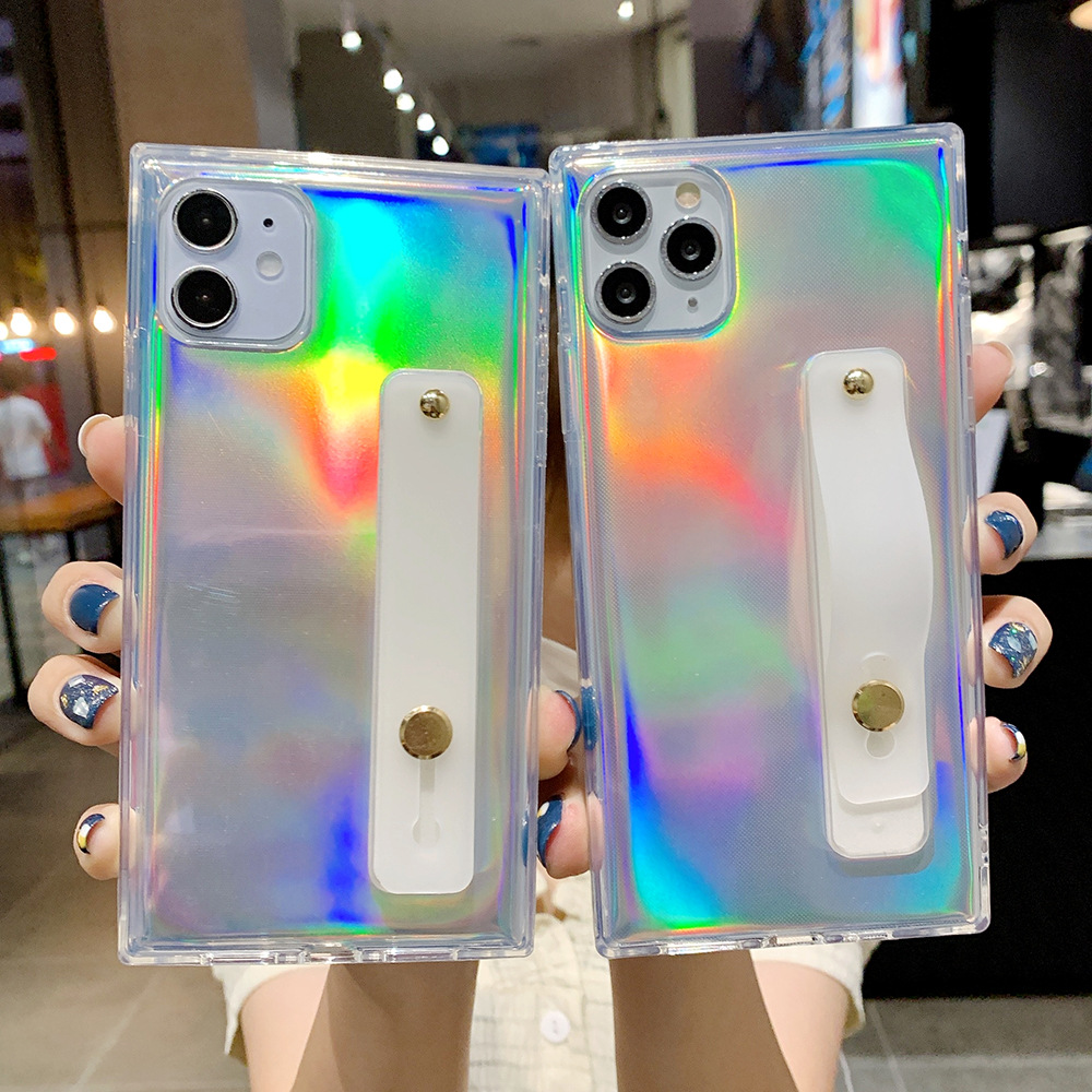 Funda TPU transparente cuadrada láser para celular