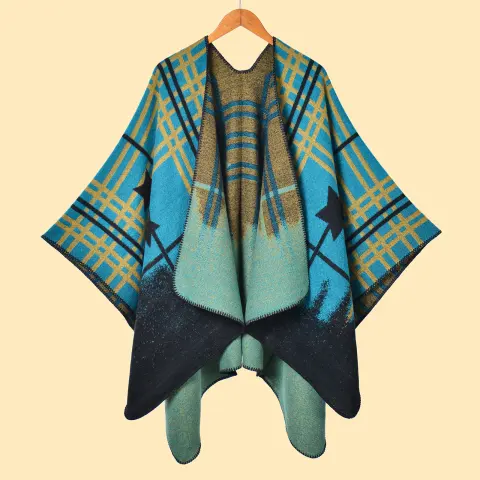 Women's Autumn Winter Warm Oversized Plaid Star Jacquard Cardigan