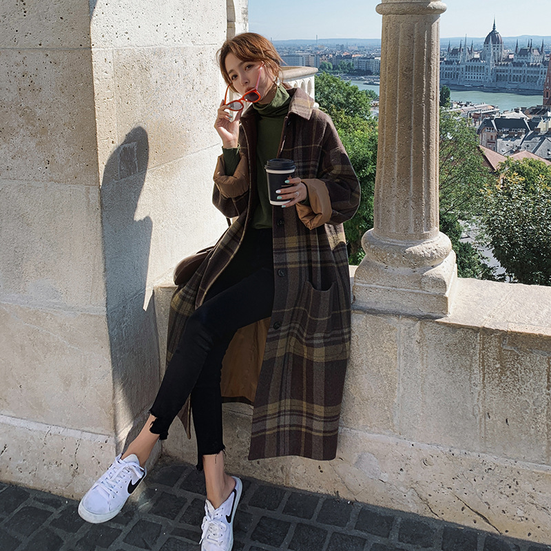 Women's Autumn And Winter Loose Thick Plaid Woolen Coat