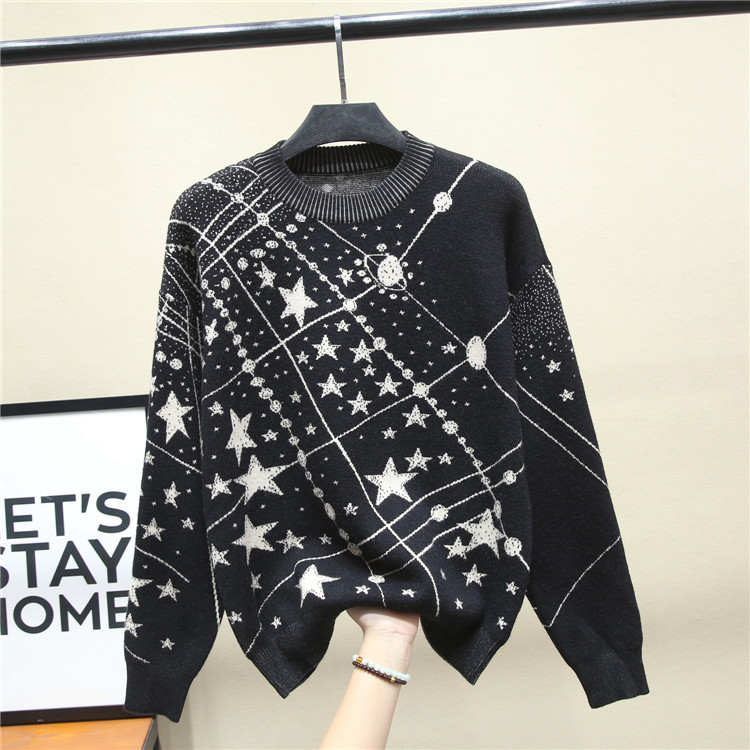 Title 3, Catwalk Starry Sky Cartoon Jacquard Sweater