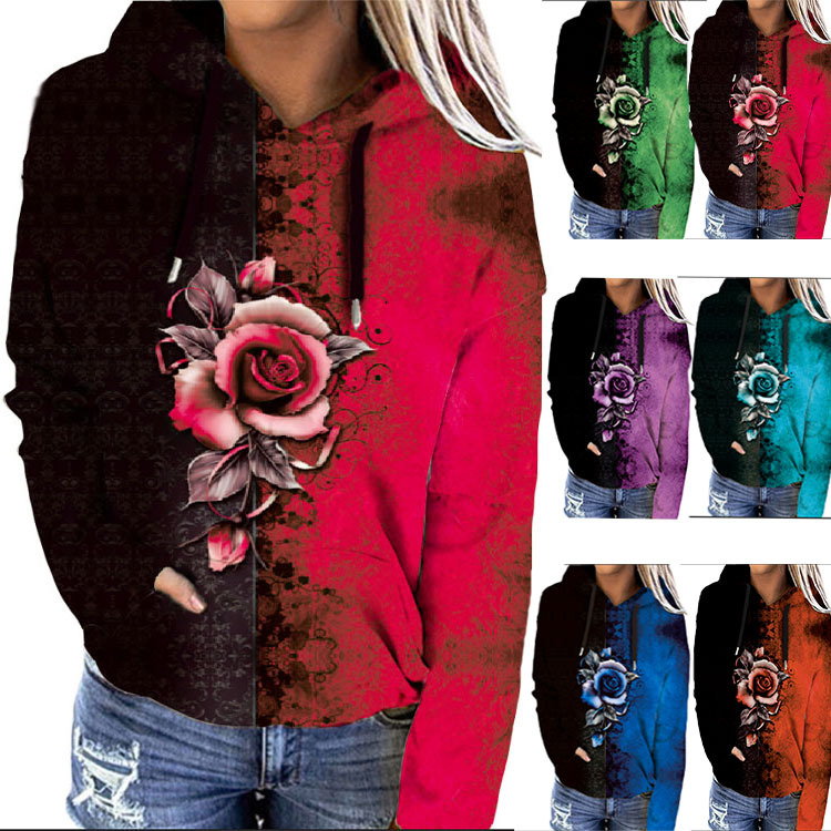 Women's Printed Autumn And Winter Loose Hooded Sweater Coat