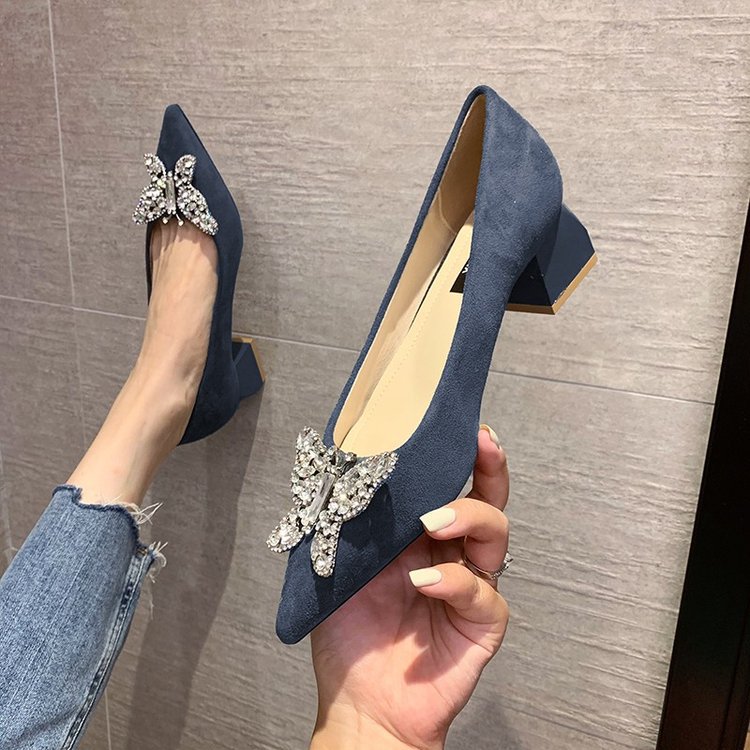 High Heels Design Sense Niche Temperament Elegant Thick Heel Blue - Shop at LoveMi