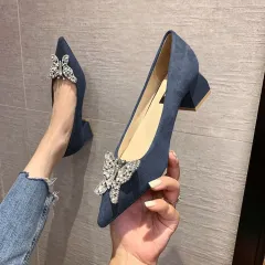 High Heels Design Sense Niche Temperament Elegant Thick Heel - Blue - View 1