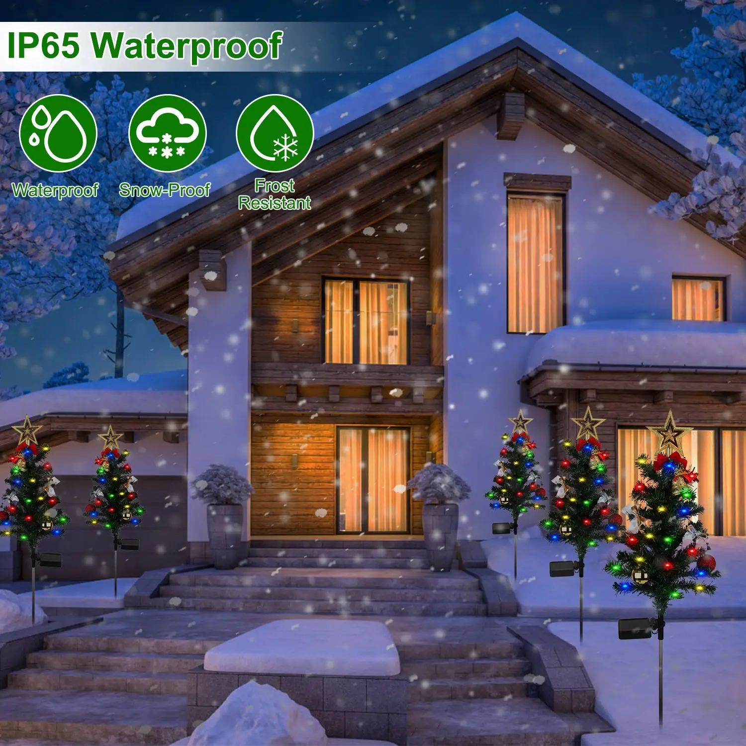4Packs Solar Christmas Tree Lights Xmas Garden Decorations Tree Stake Lamp 20LEDs Solar Decor Light With Constant And Flashing Mode For Pathway Yard Patio Lands