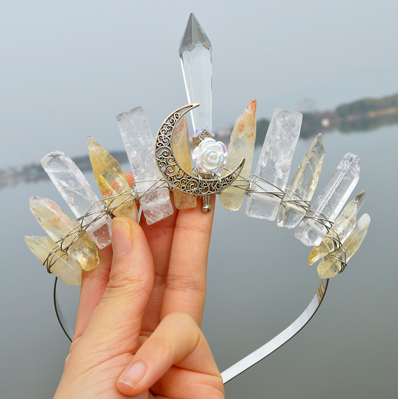 Natural Crystal Column Handmade Crown Hair Accessories — foto 3