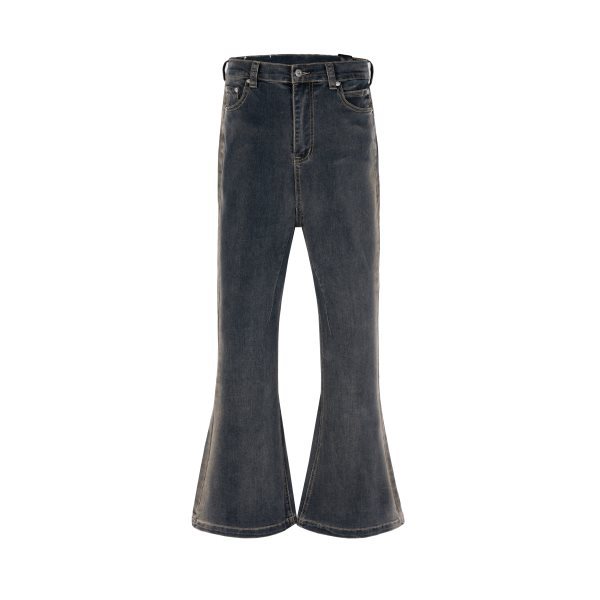 High Street Casual Solid Color Gradient Yellow Mud Dyed Vintage Washed Personality Flared Casual Pants