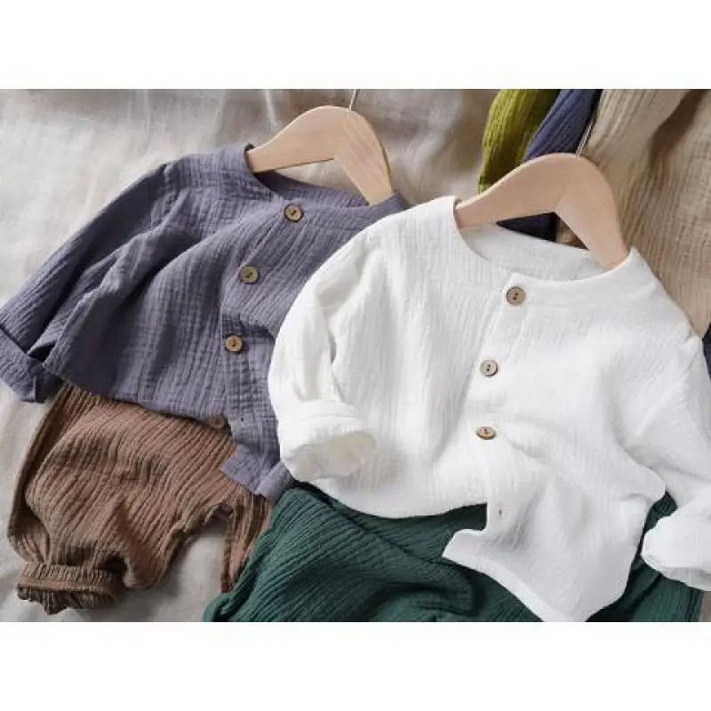 Spring Baby Cotton And Linen Long-sleeved Coat Solid Color Cardigan