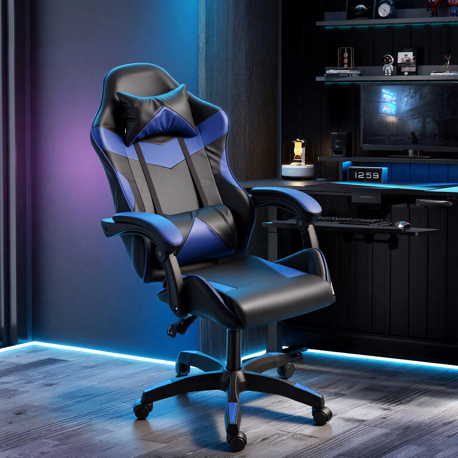 Gaming Reclining Swivel Chair For Adults,Ergonomic Racing PC With Lumbar Support