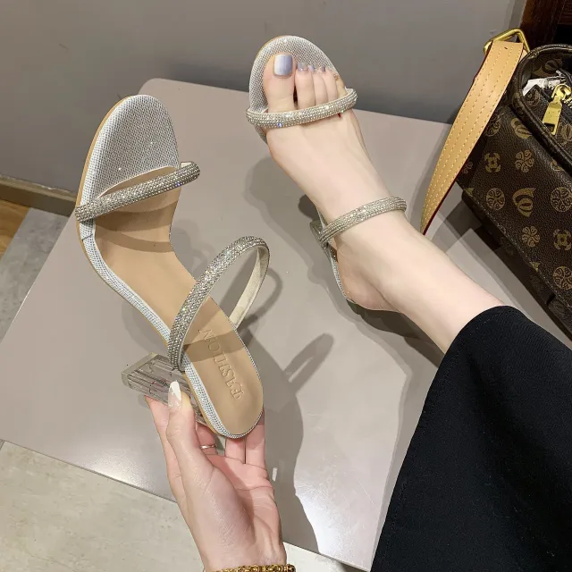 Women's High heeled Sandals And Slippers With Rhinestones Silver - Shop at LoveMi
