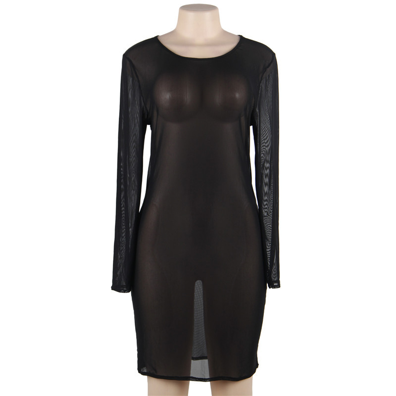 European And American Plus Size Sexy Lingerie Mesh Dress Black - Shop at LoveMi