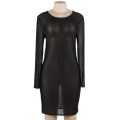 European And American Plus Size Sexy Lingerie Mesh Dress - Black - View 1