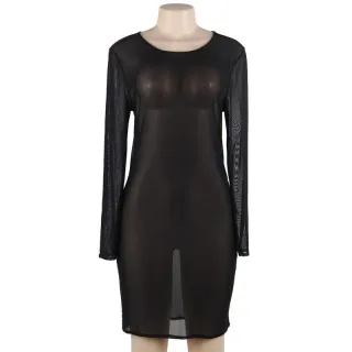 European And American Plus Size Sexy Lingerie Mesh Dress - Black