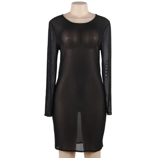 European And American Plus Size Sexy Lingerie Mesh Dress Black - Shop at LoveMi