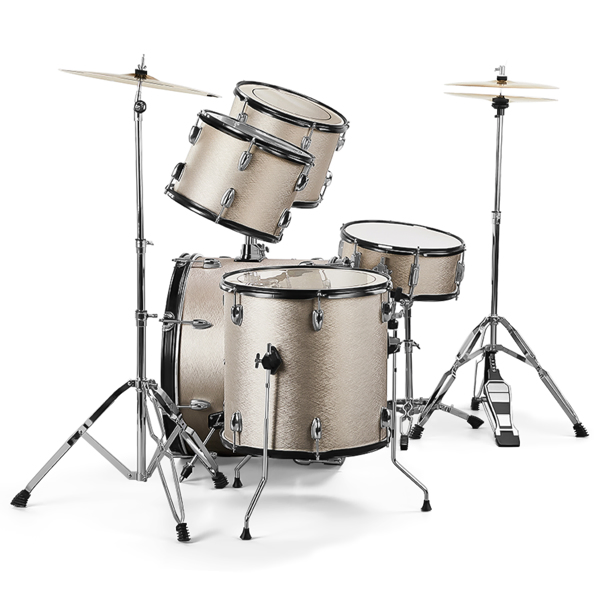 Full Size Adult Drum Set 5-Piece Silver with Bass Drum, two Tom Drum, Snare Drum, Floor Tom, 16