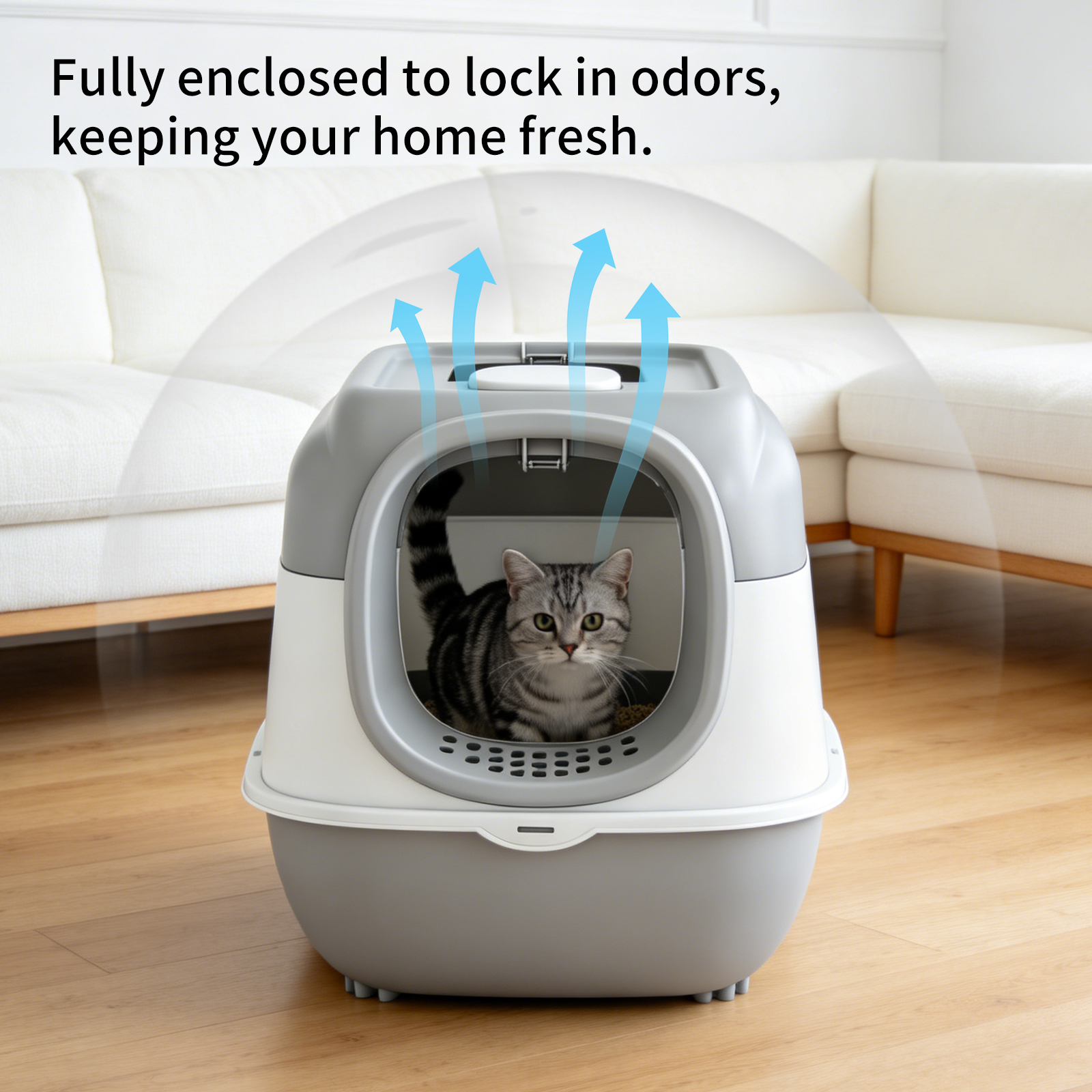 Spaceship Top Entry Fully Enclosed Cat Litter Box, With Free Litter Mat, Anti-Splash & Odor Locking, For Large Cats & Multi-Cat Households