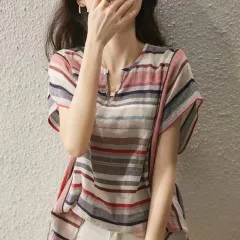 New Striped Shirt Women's Short Sleeve Loose - Picture Colour-M - View 1