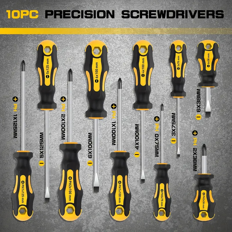 10-Piece Screwdriver Set, 3-6inch Screwdrivers, Household Tools, Hand Tools