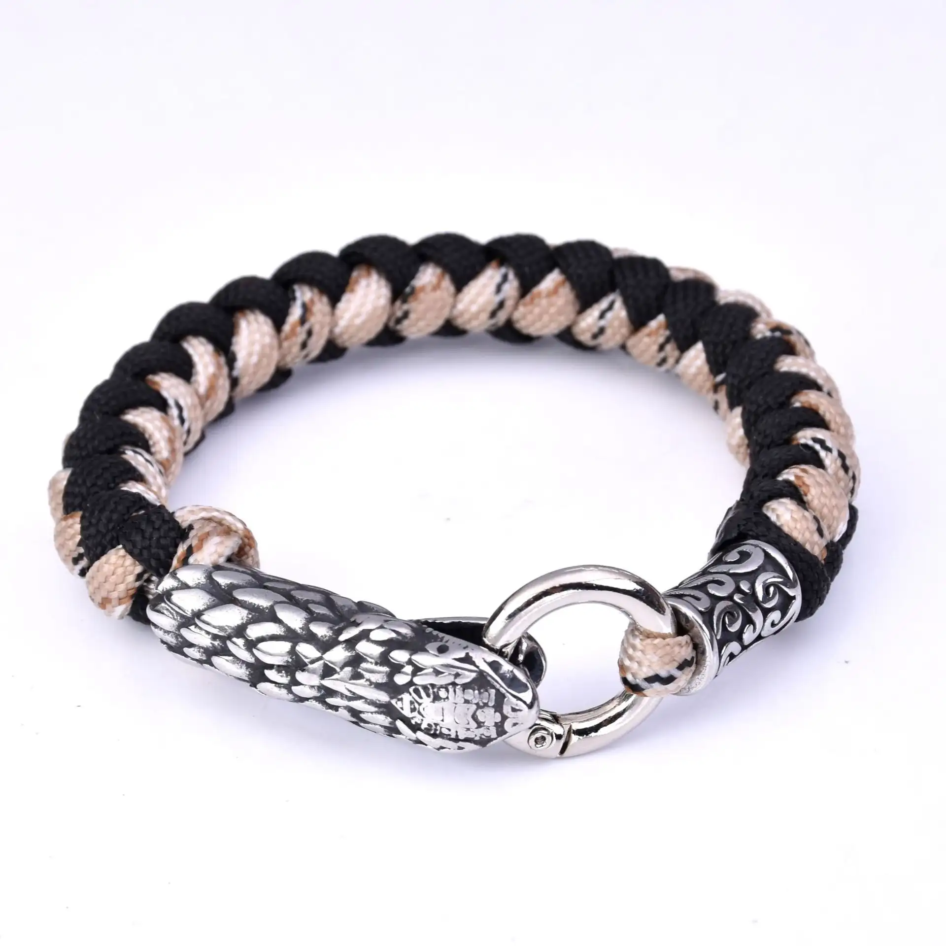 Men's Stainless Steel Snake Head Paracord Braided Bracelet