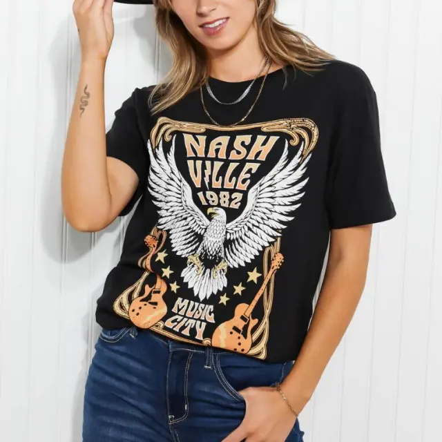European And American Digital Printing Casual Round Neck Short Sleeves T shirt Black - Shop at LoveMi