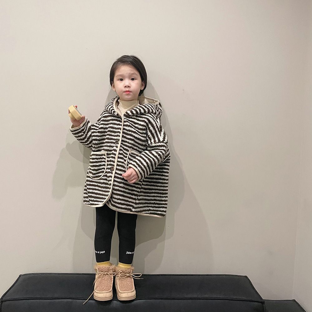 Title 5, Fall Winter Hooded Striped Coat Children