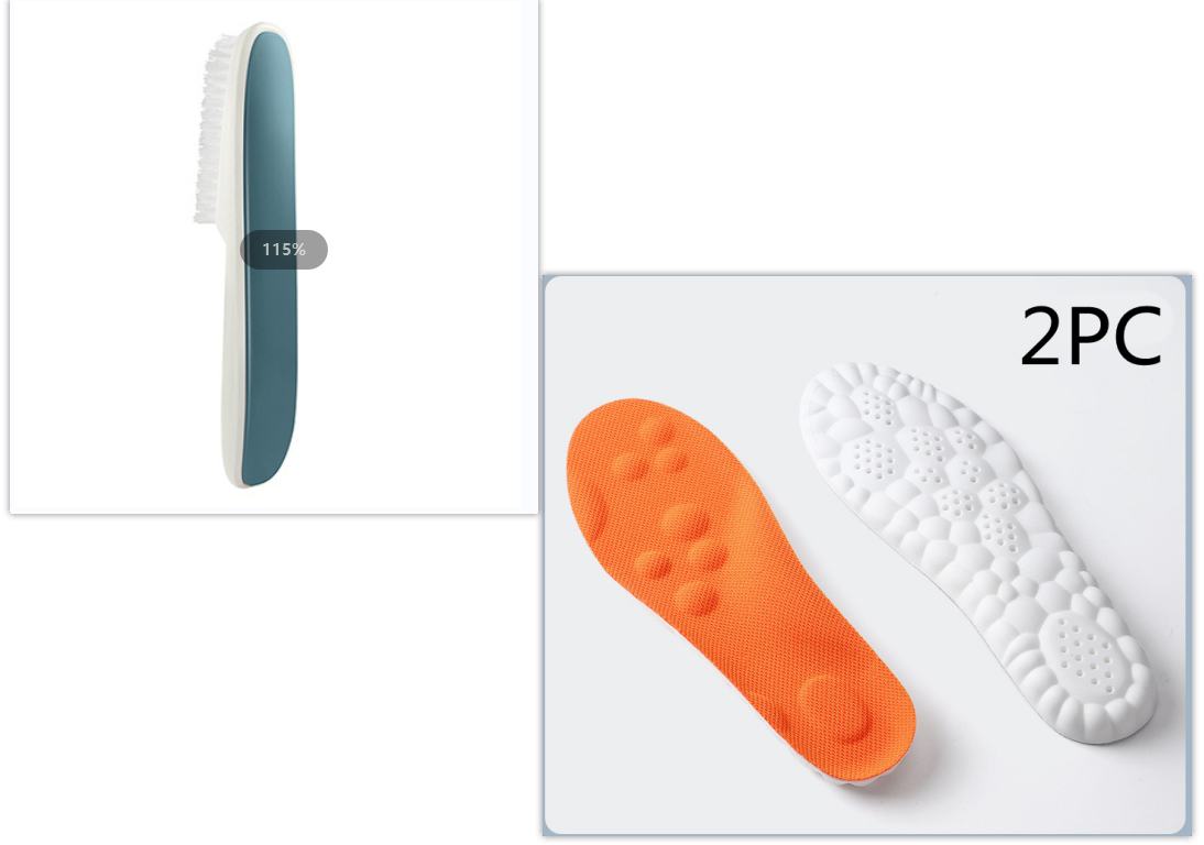 Shoe brush and orange insoles