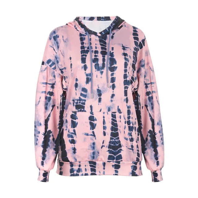 Long Sleeved Plus Size Tie Dye Printed Hooded Sweatshirt Pink Tie Dye - Shop at LoveMi