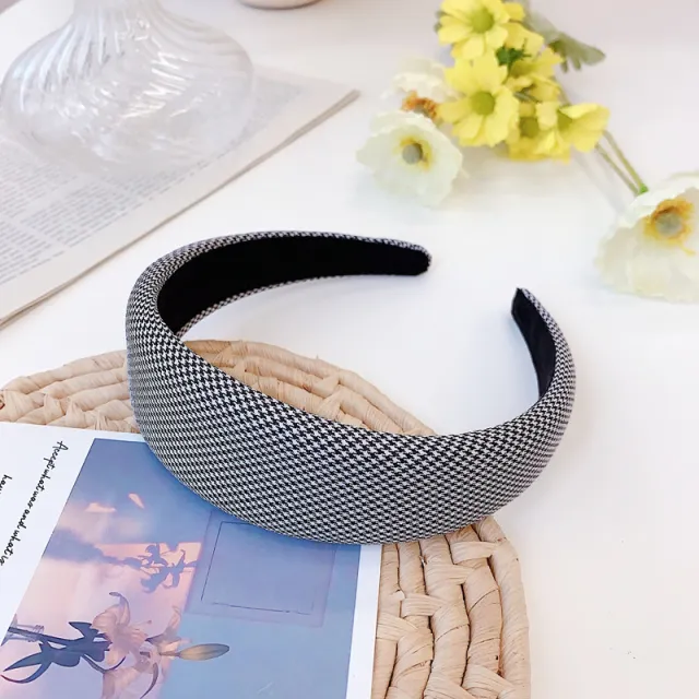 Houndstooth Sponge Headband Fashion Wide Edge Fabric Small Grid - Shop at LoveMi