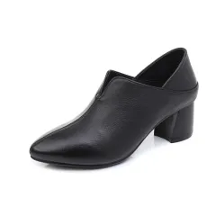 Pointed Cowhide High Heels - Black - View 1