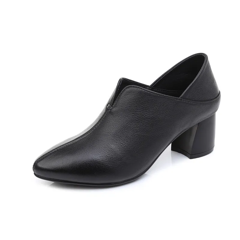Pointed Cowhide High Heels - Black