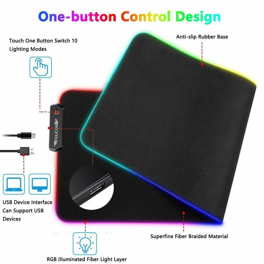 RGB LED Lighting Gaming Mouse Pad 10 Lighting Modes With For Mouse PC Computer---Mousepad-Small 4