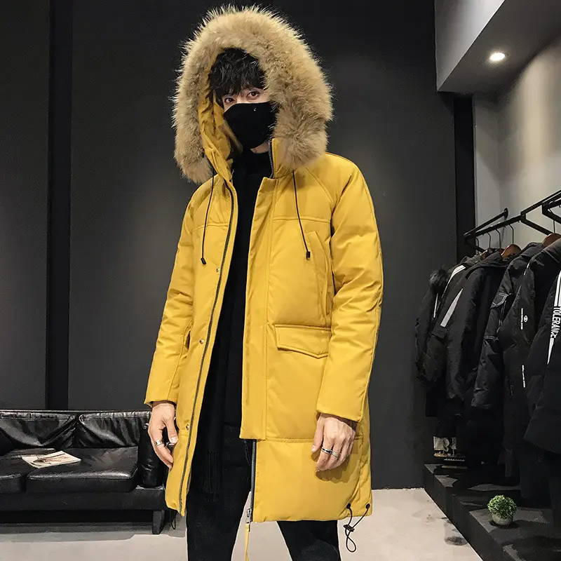 Men's Mid-length Large Fur Collar Hooded Thick