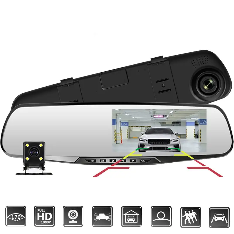 Car Driving Recorder HD Night Vision Rearview Mirror Wide-angle 4.3-inch Dual Lens