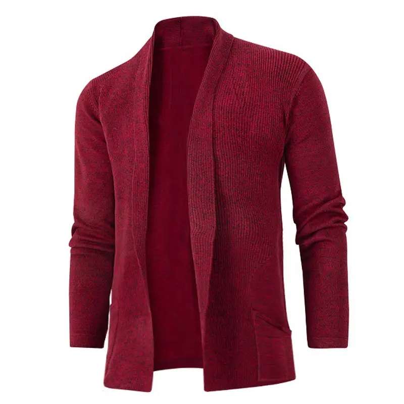 Men's Solid Color Loose Knit Long Sleeved Cardigan