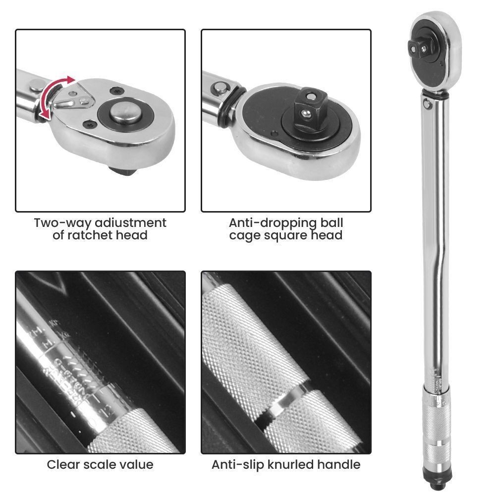 1 2 Inch Ratcheting Torque Wrench 28-210Nm With 17 19 21mm Drive Socket — foto 5