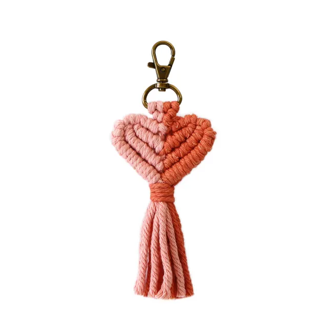 Tassel Peach Heart Hand Woven Pendant Keychain Orange - Shop at LoveMi