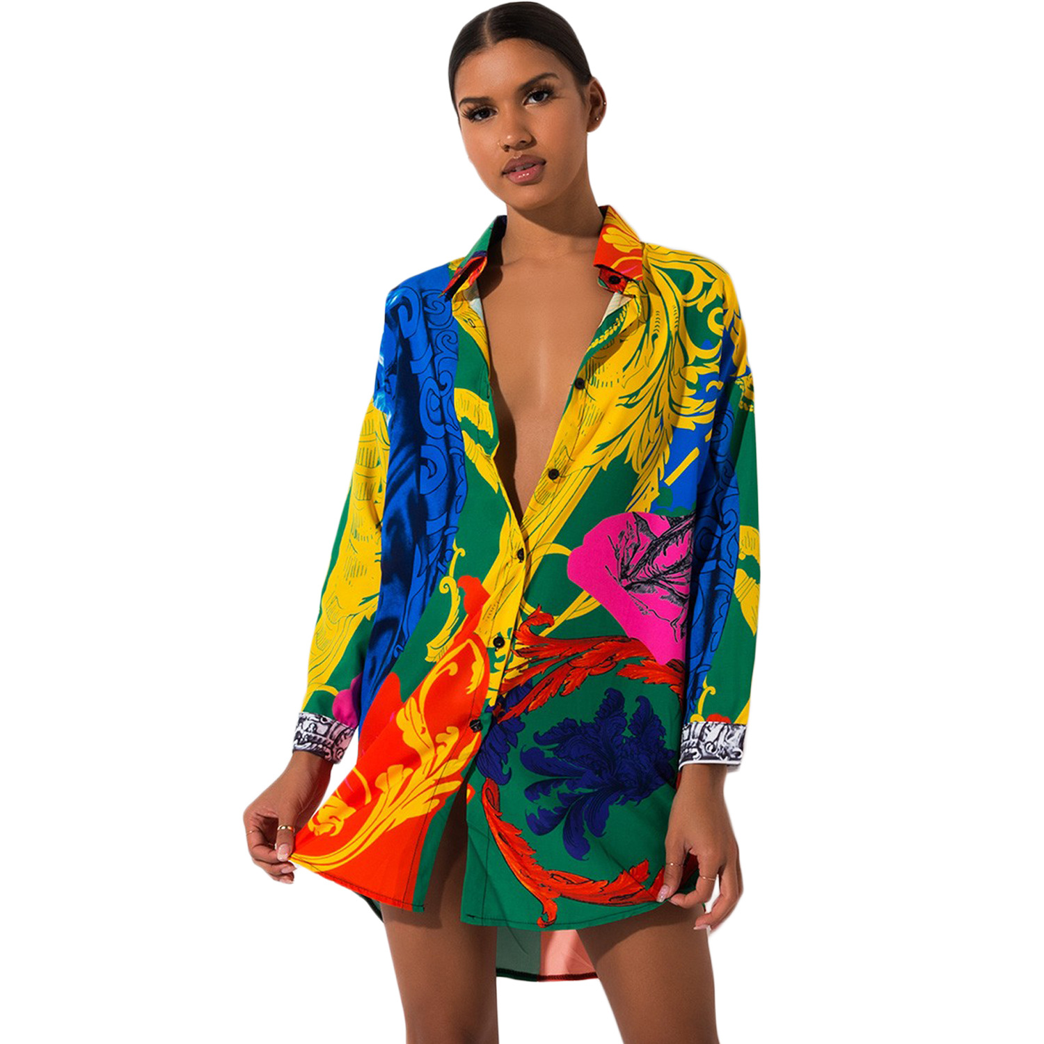 Fashion Long Loose Ethnic Print Shirt