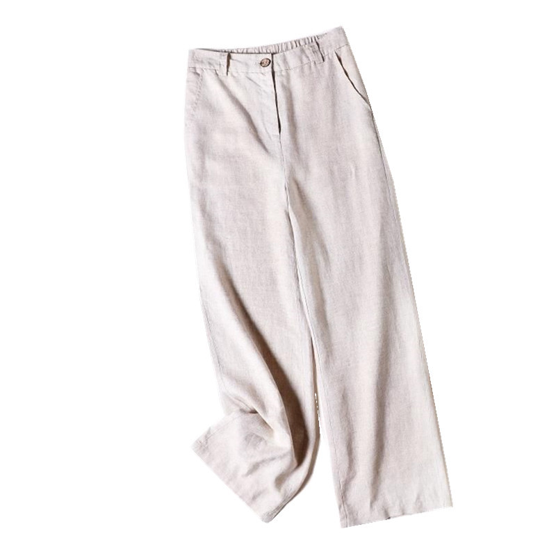 Title 5, Linen loose straight high waist slimming trousers