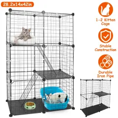 3 Tier Cat Playpen Cage Metal Indoor Cat House Detachable Kitten House With 3 Doors 2 Ladders Large Cat Exercise Place For 1-2 Cats Black - Black - View 1