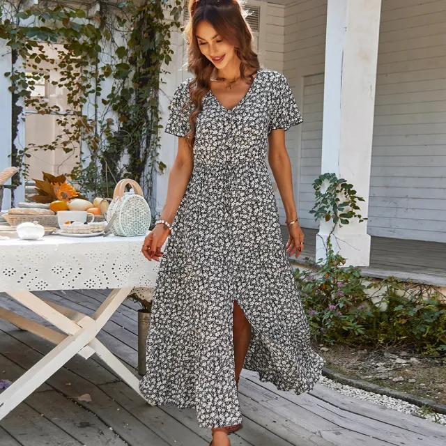 Summer Drawstring Slit Holiday Dress Women's Europe And America White - Shop at LoveMi