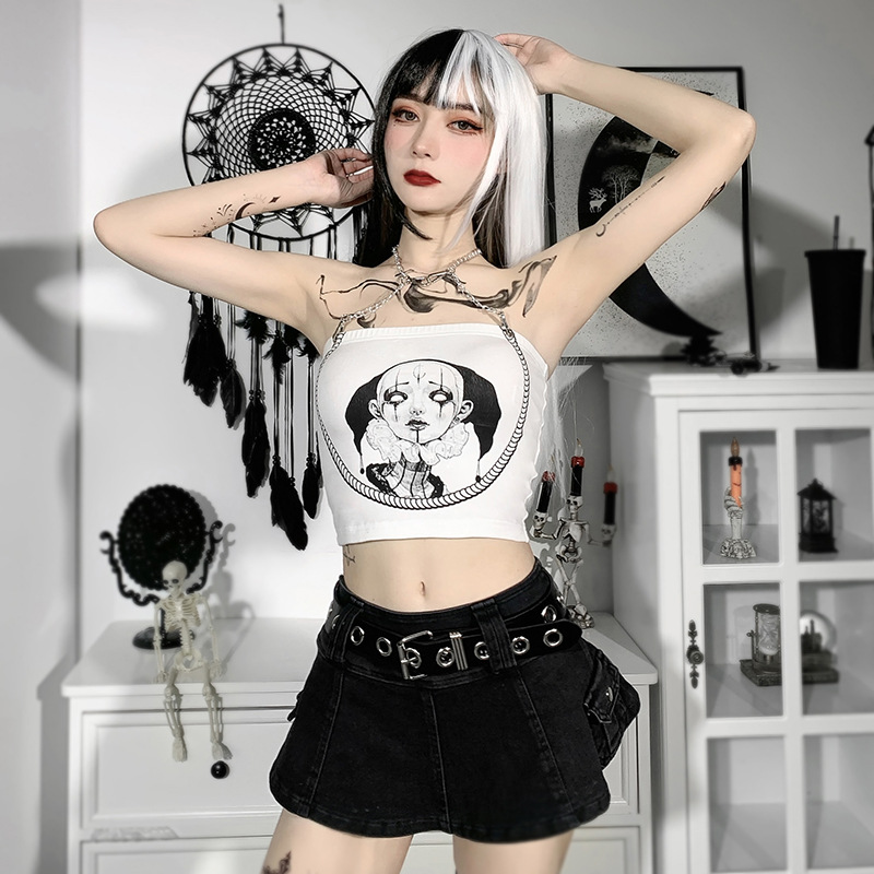 Title 4, Chain Cartoon Print Sexy Navel Bare Back Halter...