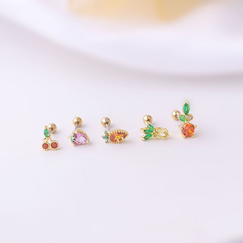 Creative Stainless Steel Thin Rod Fruit Zircon Stud Earrings