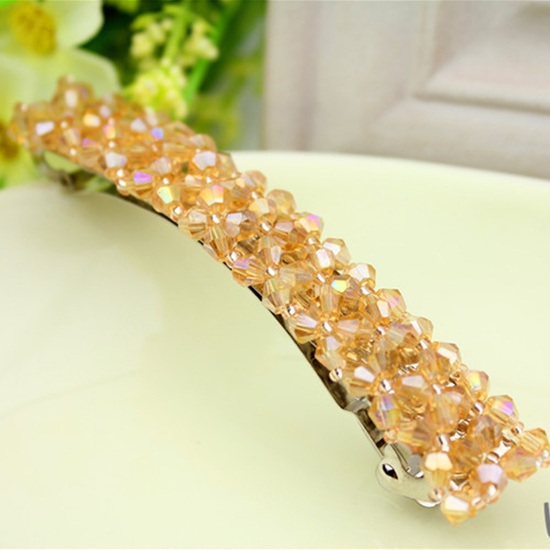 Four Rows Of Crystal Hair Clips, Spring Clips Champagne - Shop at LoveMi