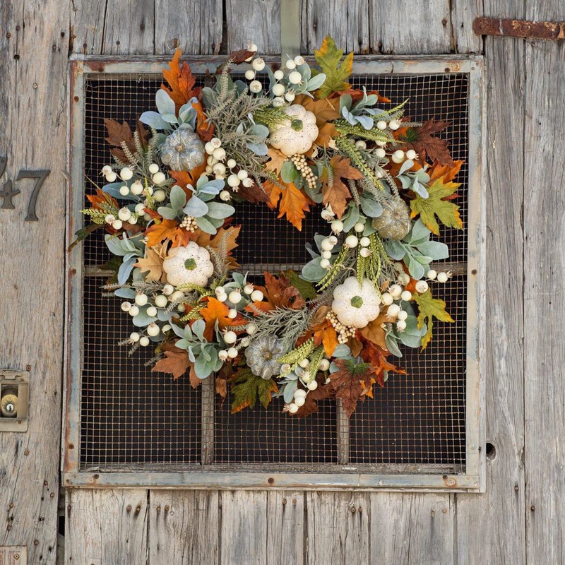 45CM Artificial Wreath Garland Fall Maple Leaf Pumpkin Door Wall Hanging Decor G — image 2