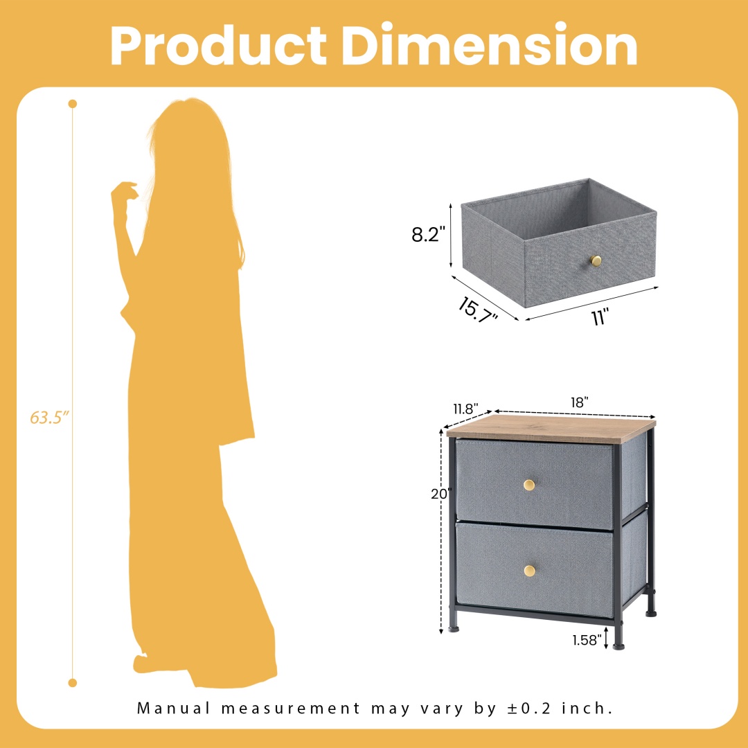 Double Drawer Bedside Table - Suitable For Bedrooms And Living Rooms, 20 Inches High — foto 3
