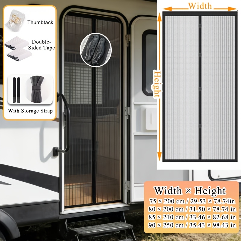 1pc RV Magnetic Screen Door - Easy To Install, Breathable, Mosquito-proof With Storage Straps, Suitable For Camper Vans, Trailers And RVs With Automatic Closing Screen Curtain, Screen Door